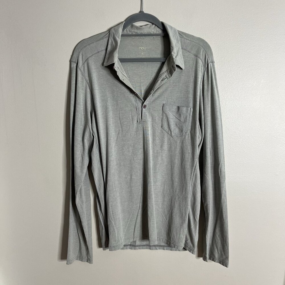 Nau Size Medium Men's Organic Cotton Polo Shirt Lightweight Grey Green